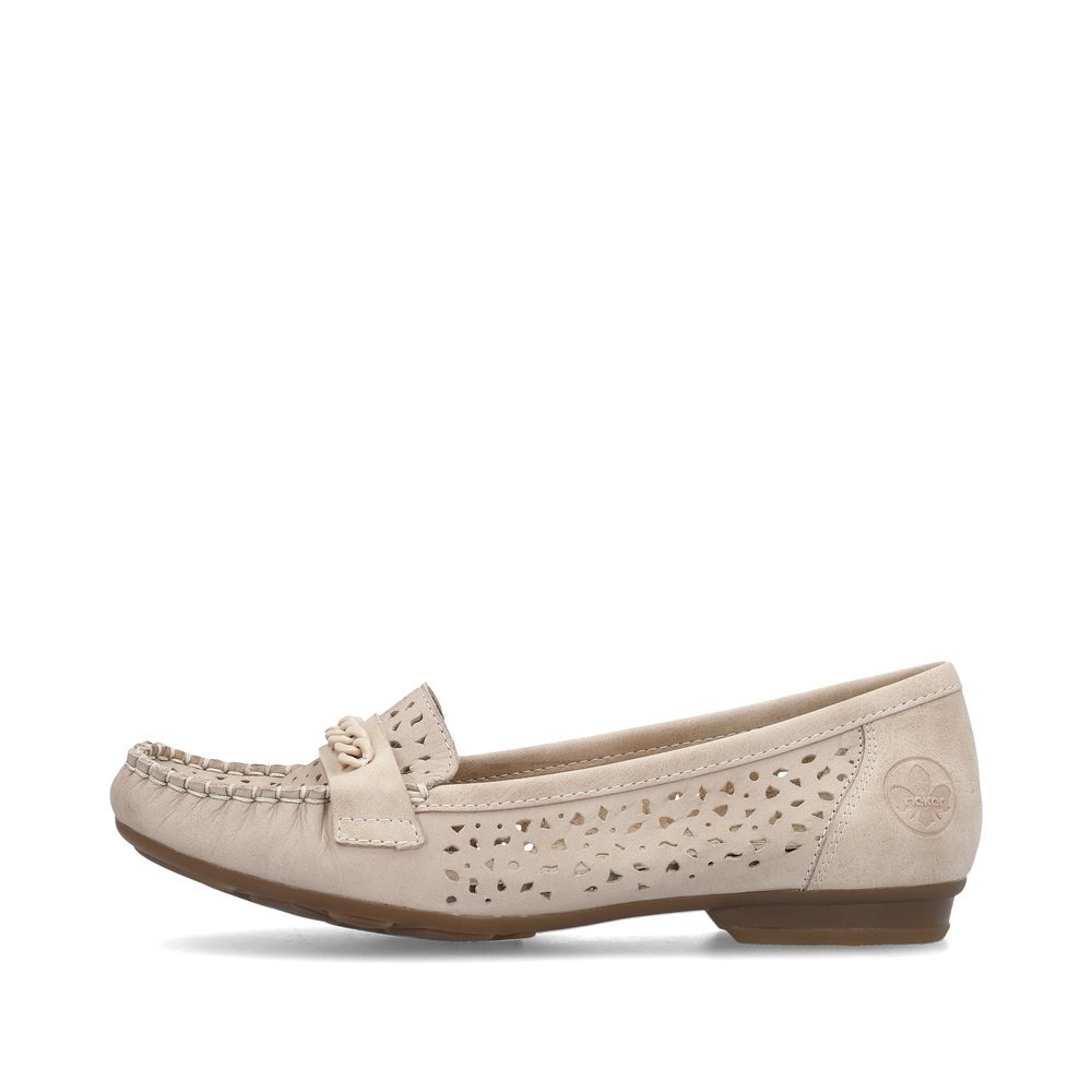 Sand beige Rieker women´s ballerinas 40068-61 in perforated look. Outside of the shoe.
