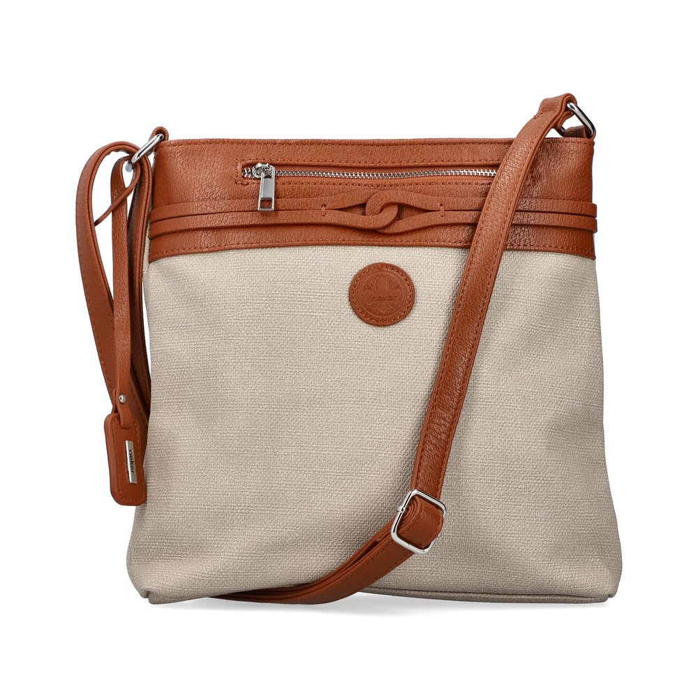 Rieker shoulder bag H1519-62 in beige-brown with two separate main pockets and two small inner pockets. Front.