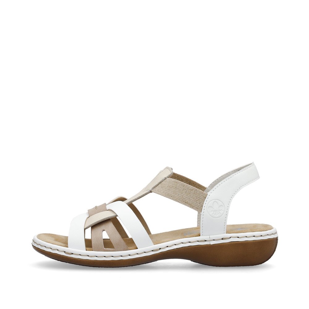 Ice white Rieker women´s strap sandals 65918-81 with an elastic insert. Outside of the shoe.