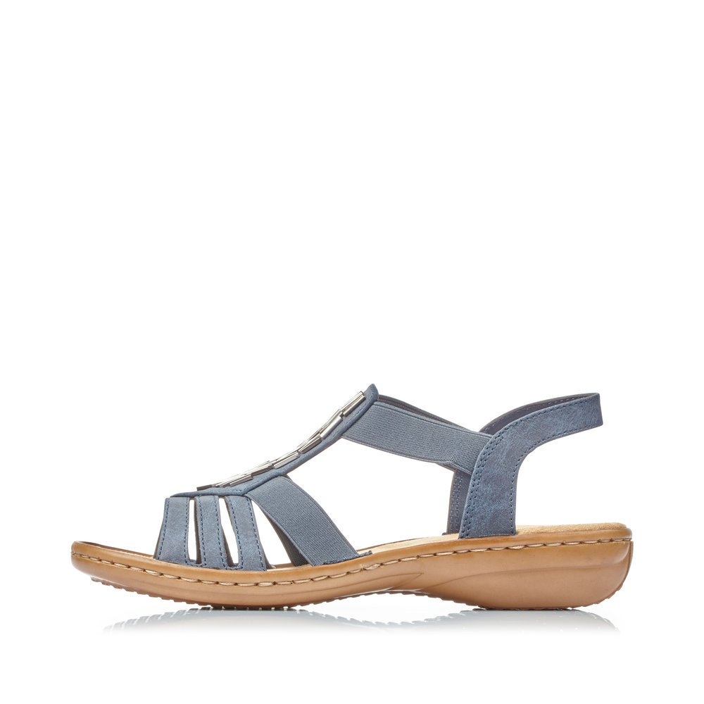 Blue Rieker women´s strap sandals 60800-14 with an elastic insert. Outside of the shoe.