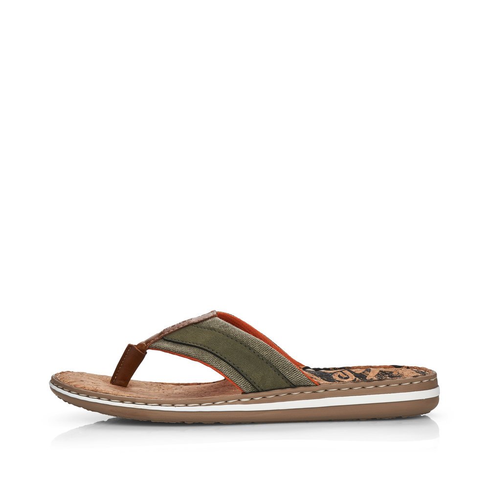 Green Rieker men´s flip flops 21095-54 with comfort width G as well as light sole. Outside of the shoe.