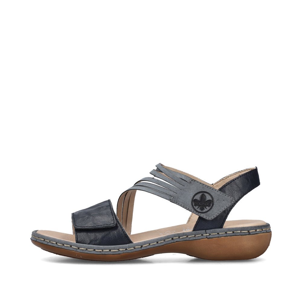 Blue-grey Rieker women´s strap sandals 65964-12 with a hook and loop fastener. Outside of the shoe.