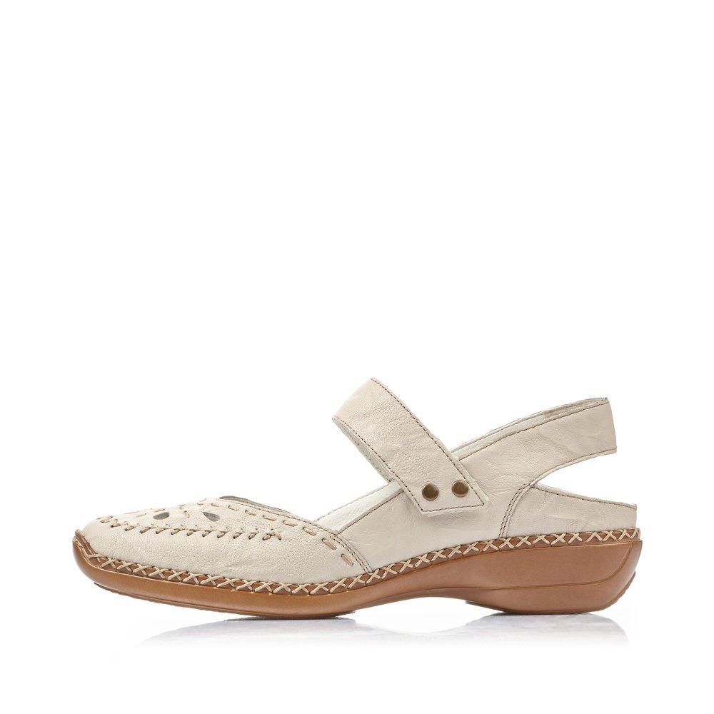 Sand beige Rieker women´s ballerinas 41391-60 with a hook and loop fastener. Outside of the shoe.