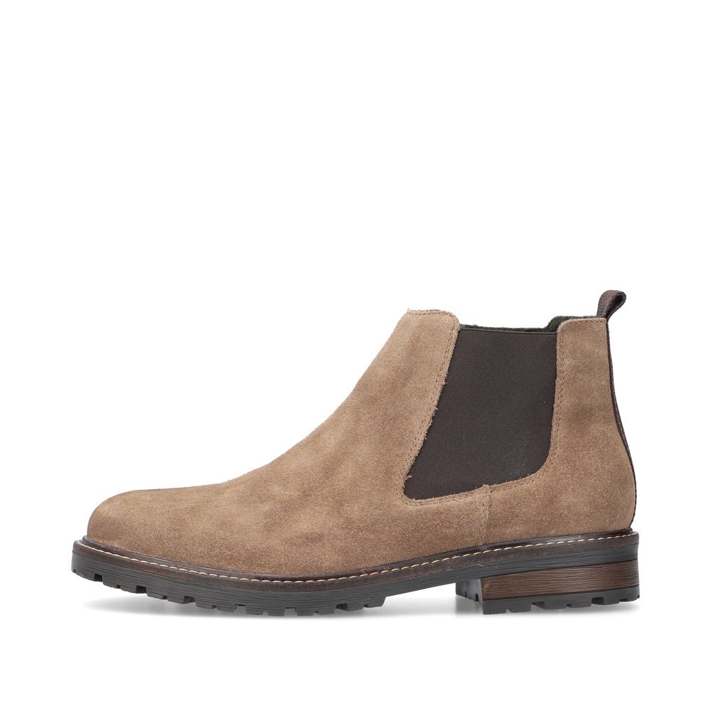 Sand beige Rieker men´s Chelsea boots 32051-64 with zipper as well as profile sole. The outside of the shoe