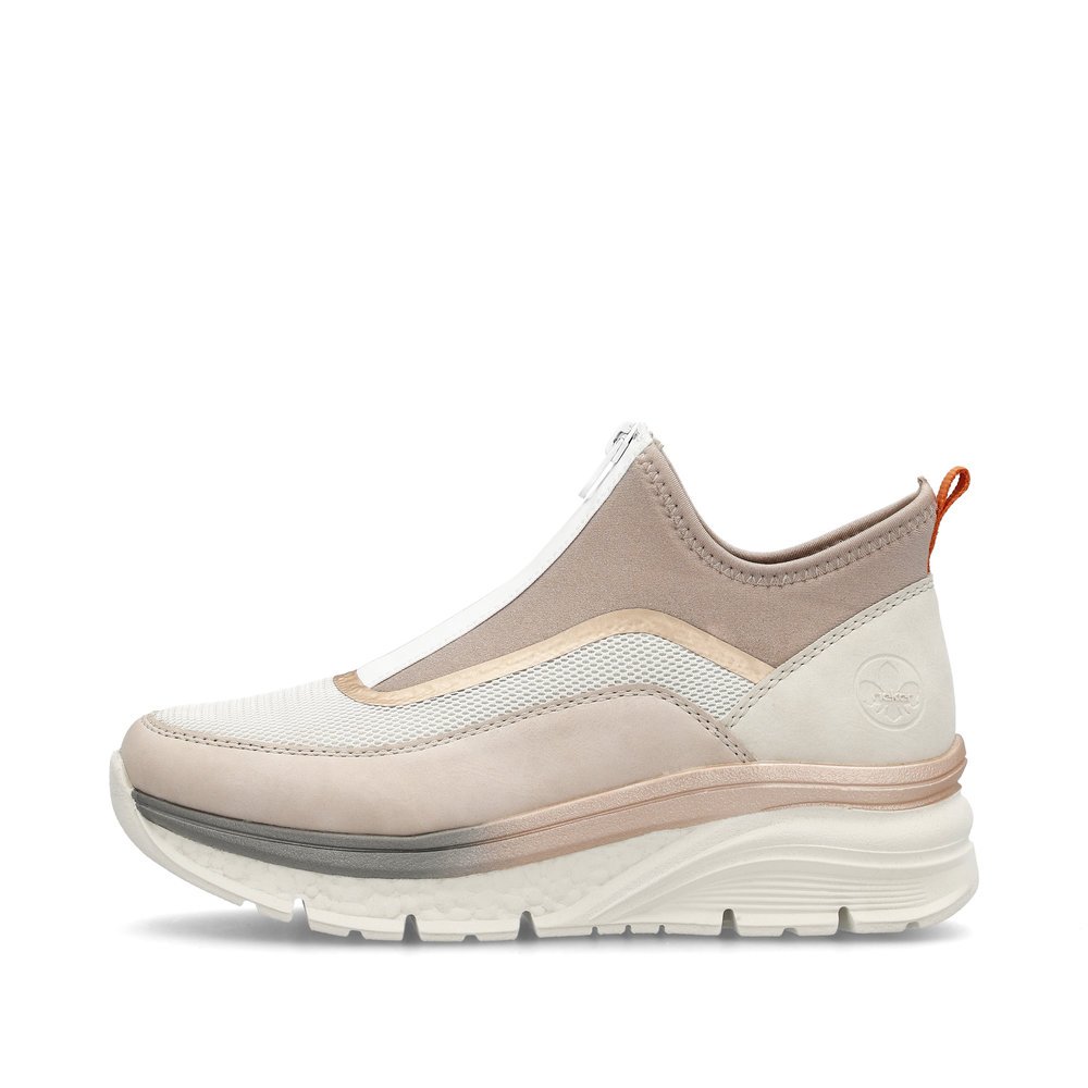 Pale pink Rieker women´s high-top sneakers 48053-31 with an ultra light sole. Outside of the shoe.