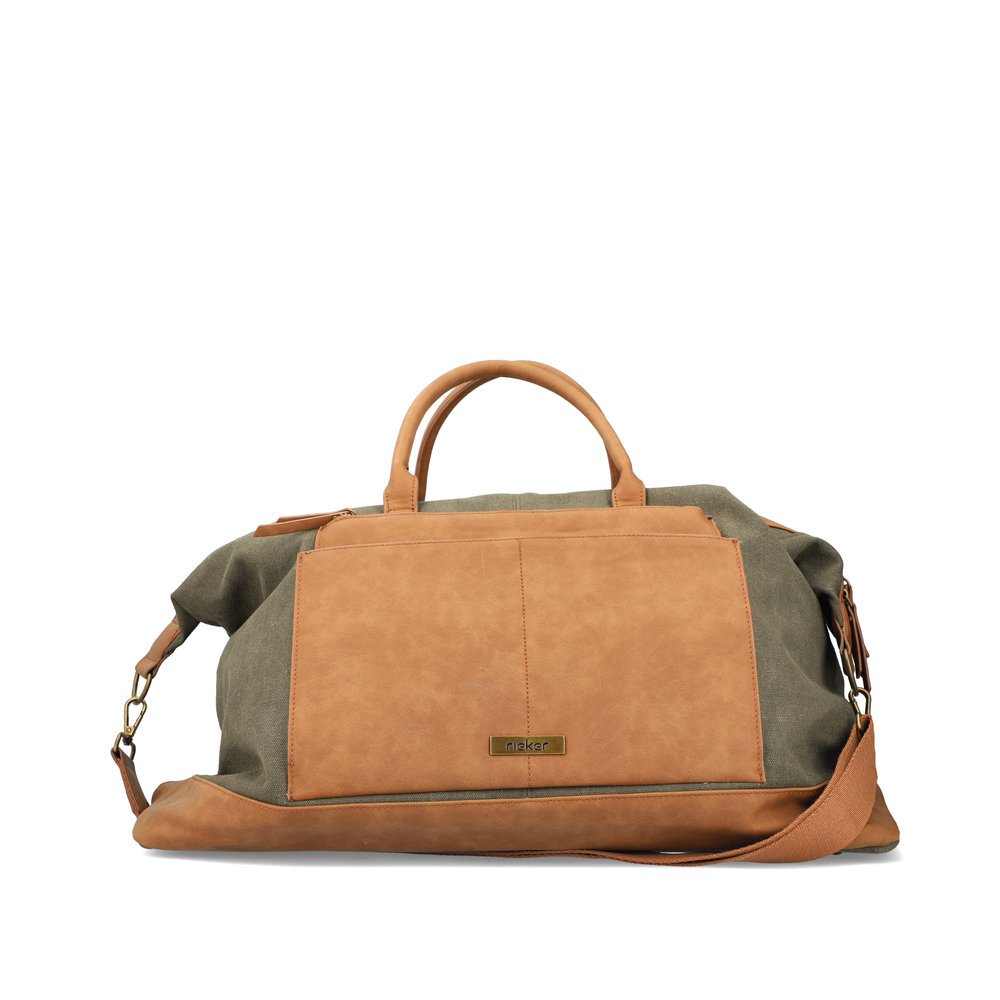 Rieker women´s shopper H1537-52 in brown-green made of textile with zipper from the front.