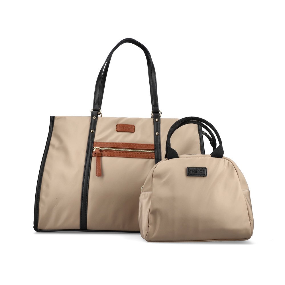 Rieker women´s shopper H1542-62 in beige made of textile with zipper from the front.