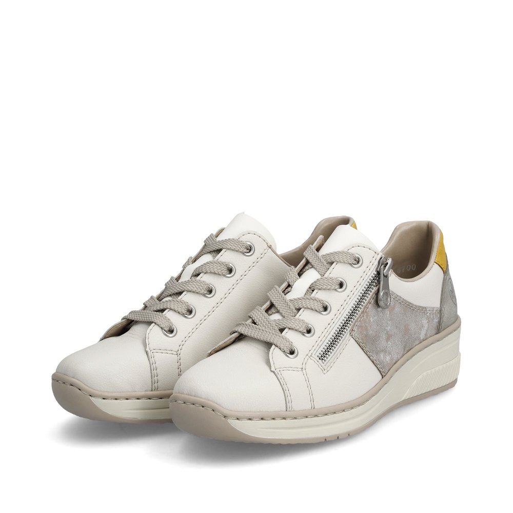 White Rieker women´s lace-up shoes 48700-80 with a zipper as well as slim fit E. Shoes laterally.