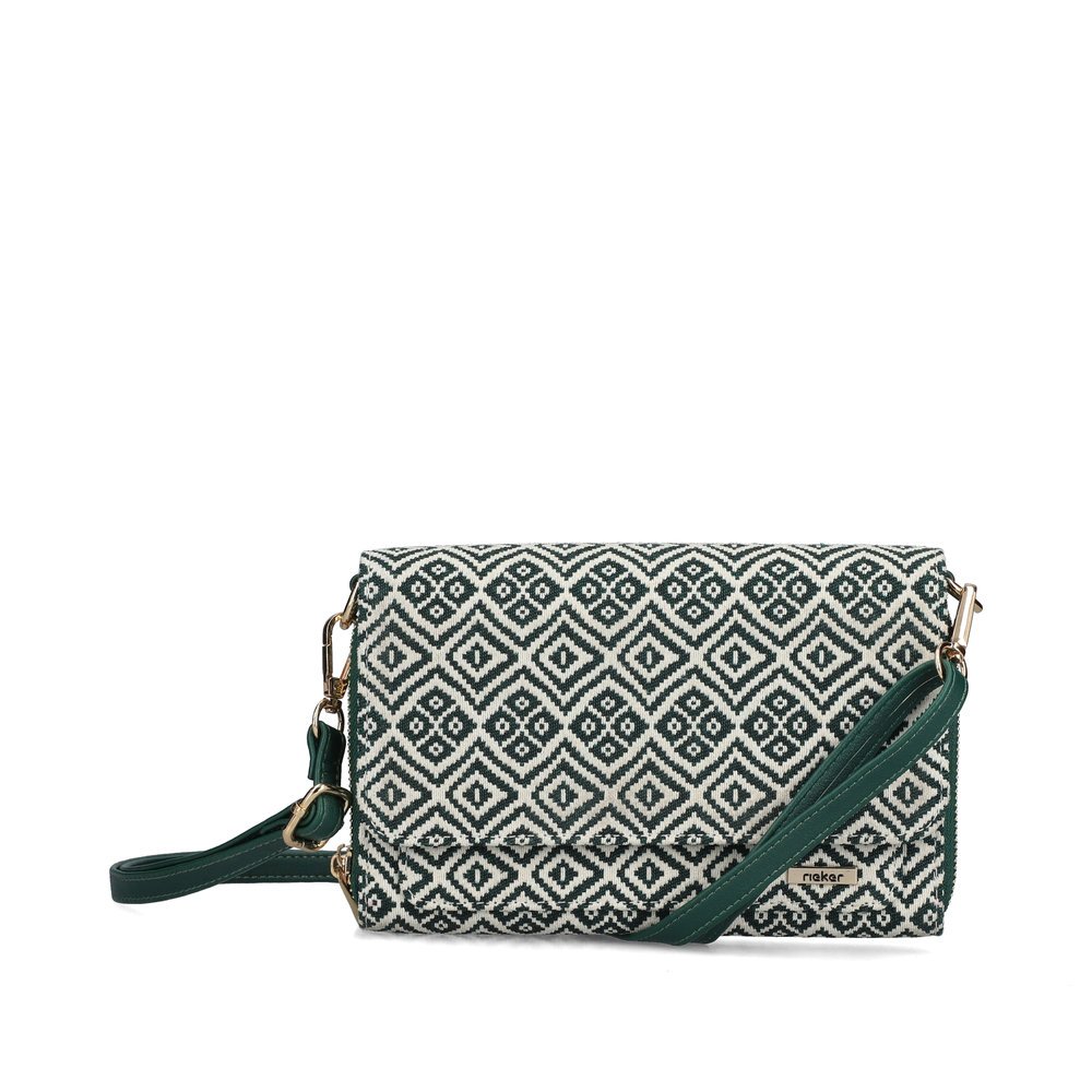 Rieker handbag H1512-90 in green with zipper, two main pockets and practical card pocket with three slots. Front.