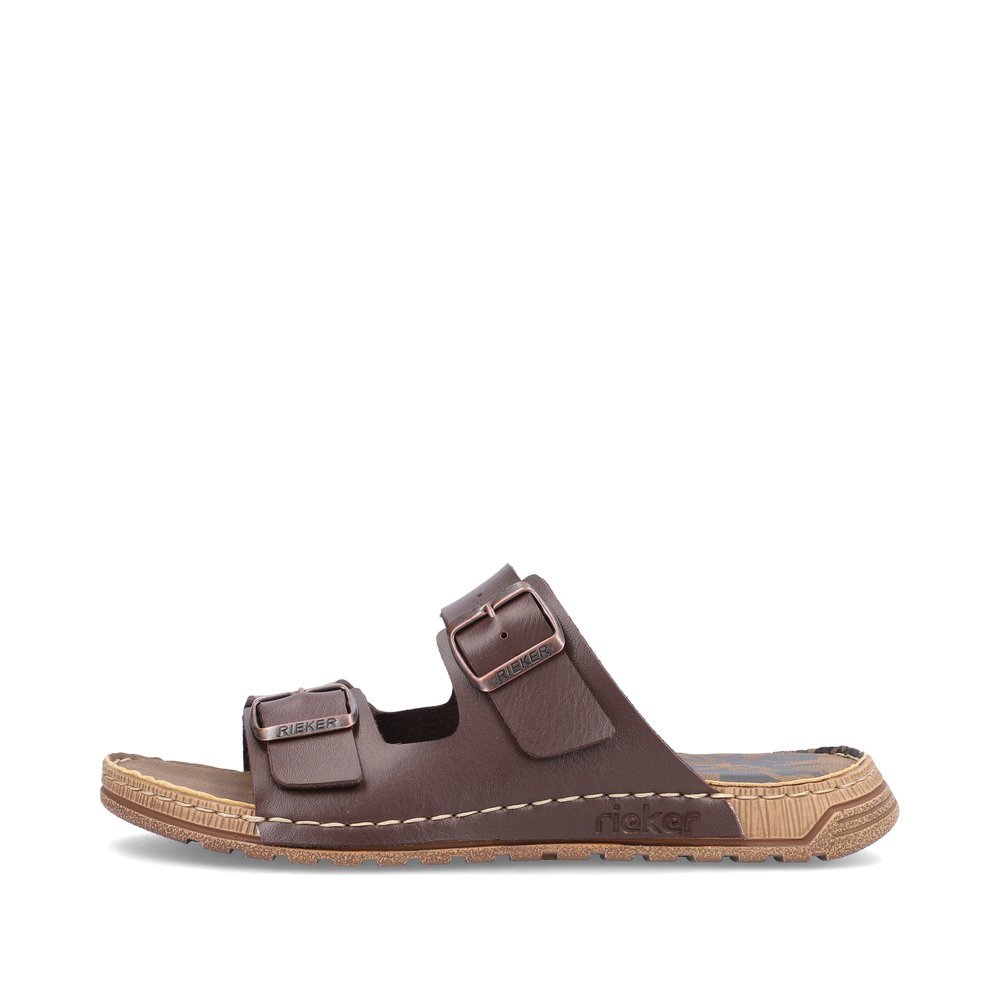Brown Rieker men´s mules 21997-25 with buckle as well as extra width H 1/2. Outside of the shoe.