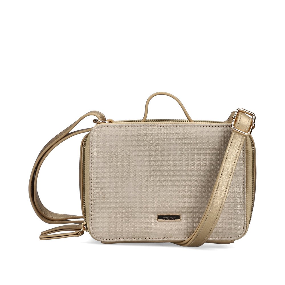 Rieker handbag H1513-90 in gold with two separate main pockets and individually adjustable shoulder strap. Front.
