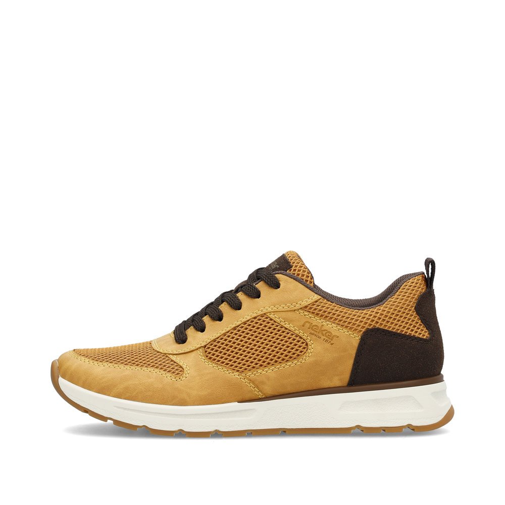 Mustard yellow Rieker men´s low-top sneakers B0700-68 with lacing. Outside of the shoe.