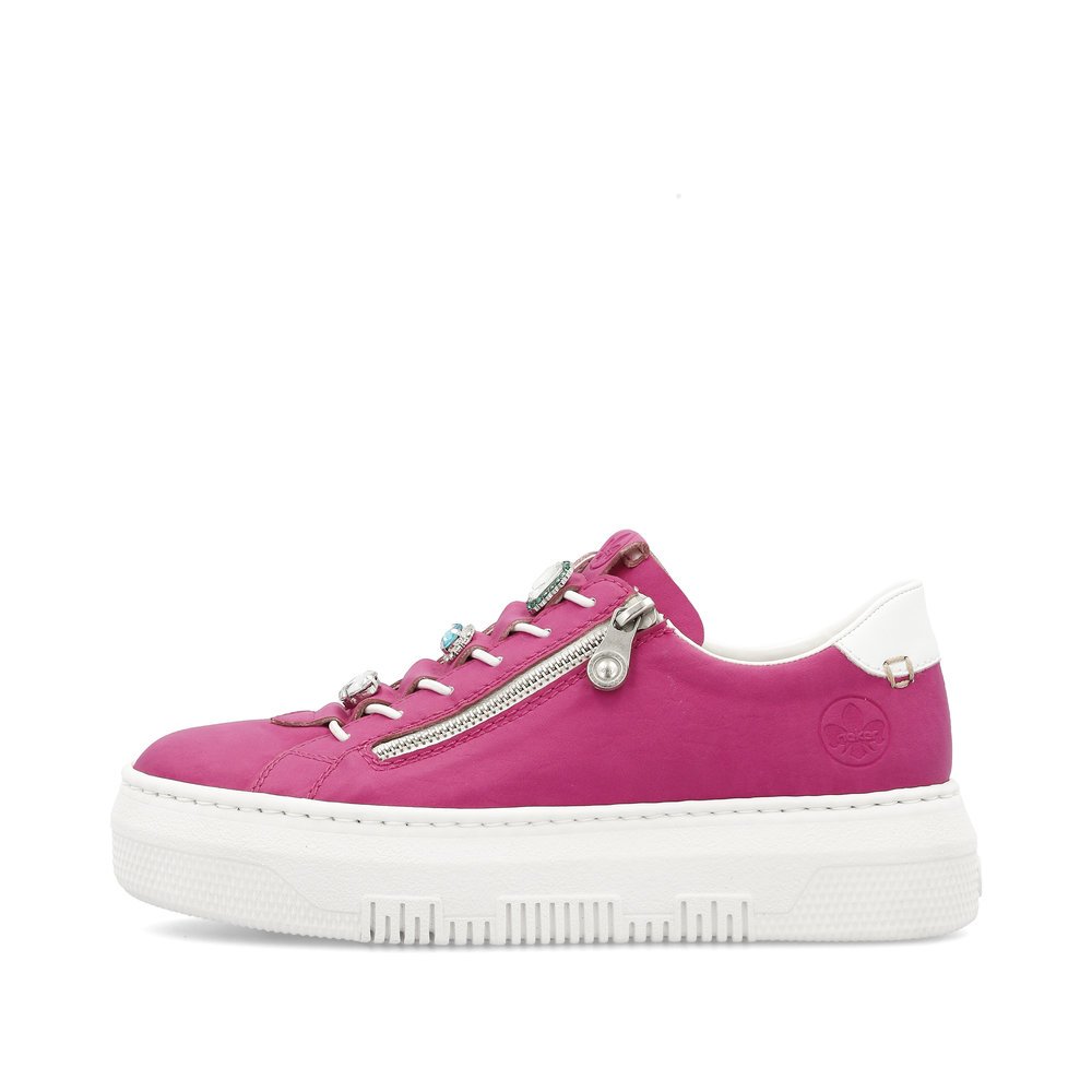 Blossom pink Rieker women´s low-top sneakers M1954-31 with a zipper. Outside of the shoe.