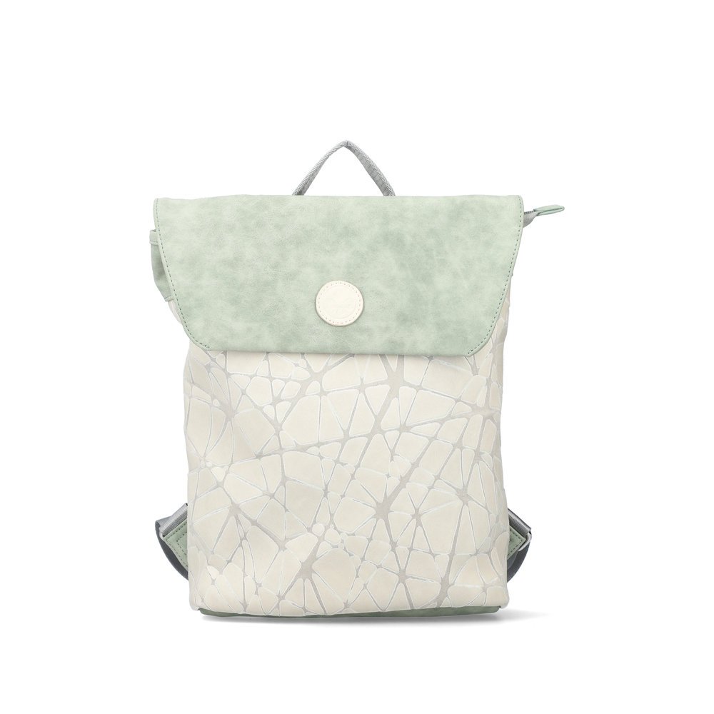 Rieker backpack H1386-40 in white-green with zipper and laptop pocket. Front.