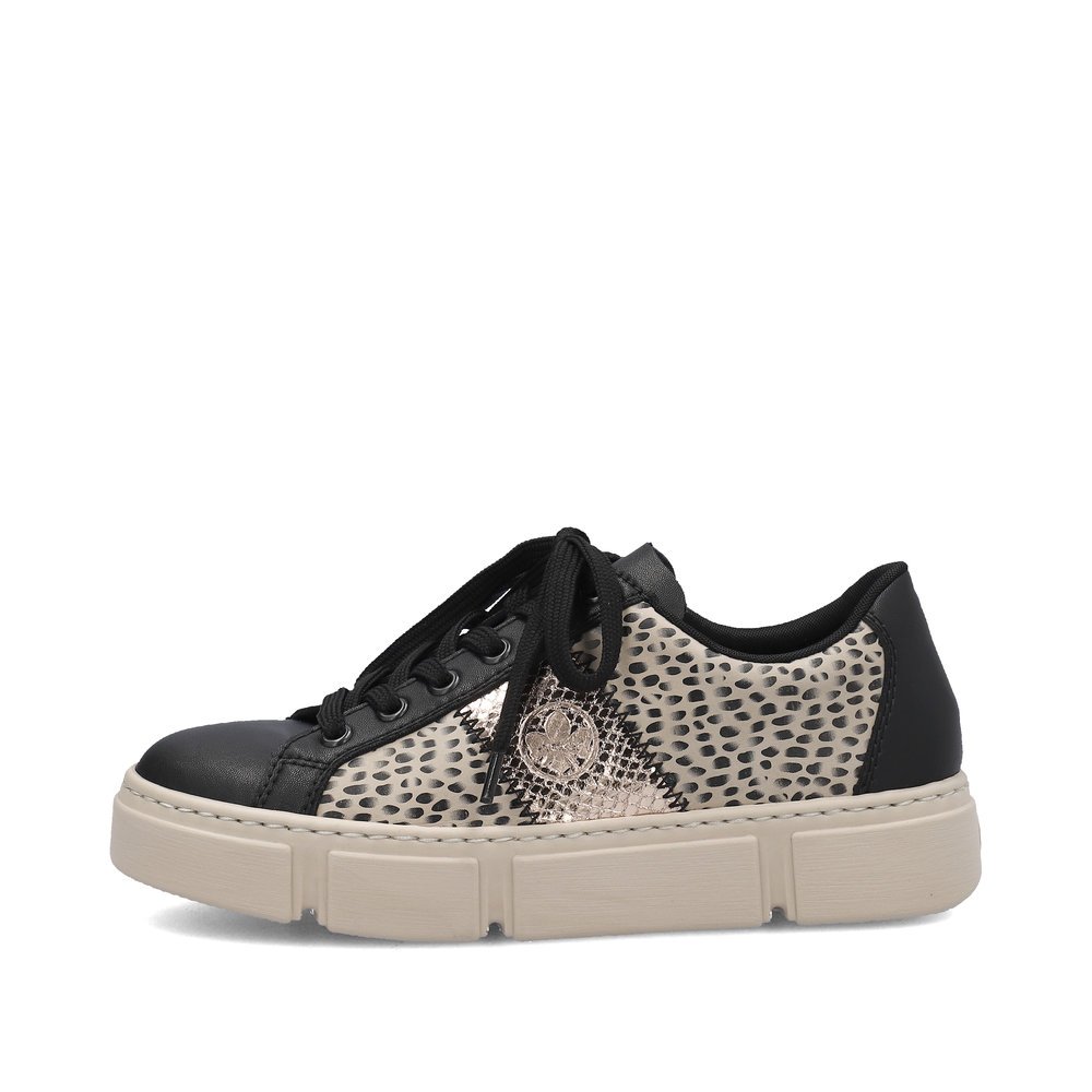 Urban black Rieker women´s sneakers N5910-62 with a lacing as well as platform sole. The outside of the shoe