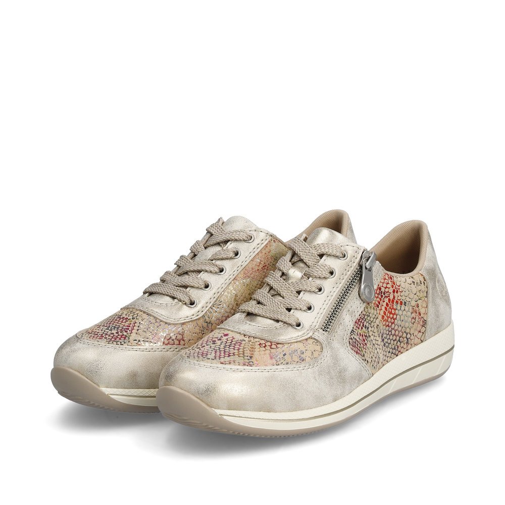 Beige Rieker women´s low-top sneakers N1112-91 with a zipper. Shoes laterally.
