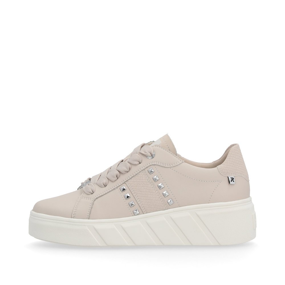 Pink Rieker women´s low-top sneakers W0506-31 with a cushioning sole. Outside of the shoe.