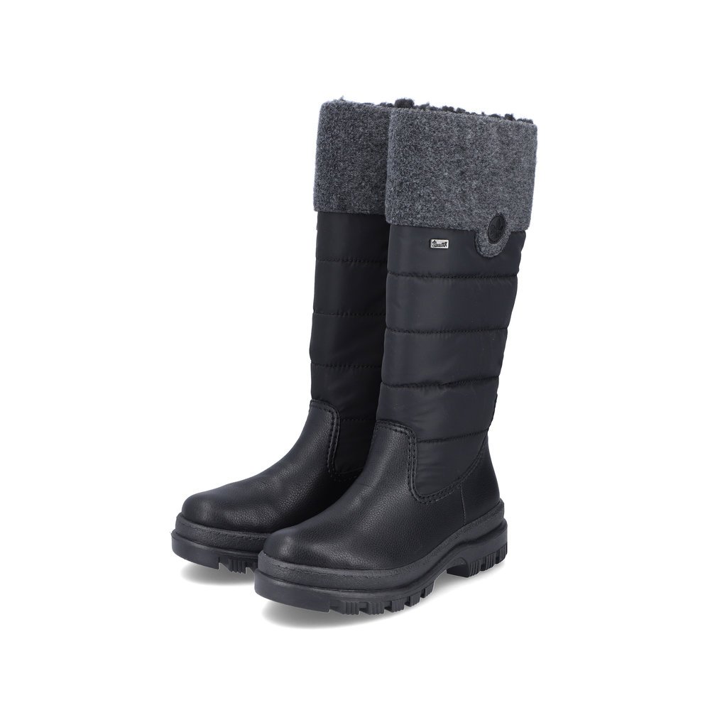 Graphite black Rieker women´s high boots X9090-00 with robust profile sole. Shoe laterally