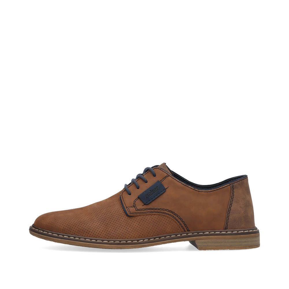Brown Rieker men´s lace-up shoes 13439-24 with decorative stitching. Outside of the shoe.