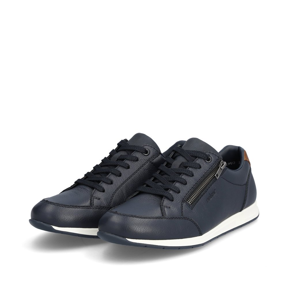 Steel blue Rieker men´s low-top sneakers 11903-14 with a zipper. Shoes laterally.