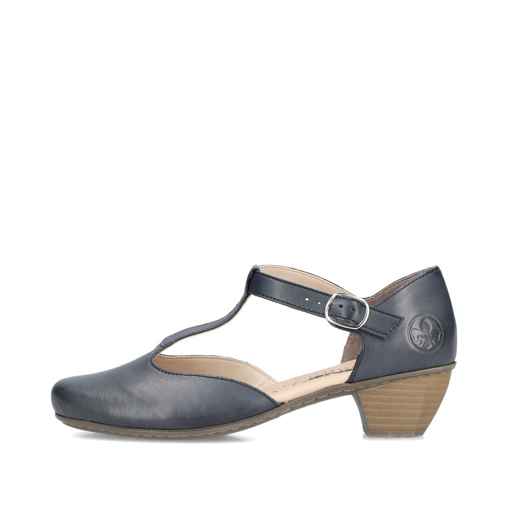 Blue Rieker women´s pumps 41787-14 with buckle as well as extra soft cover sole. Outside of the shoe.