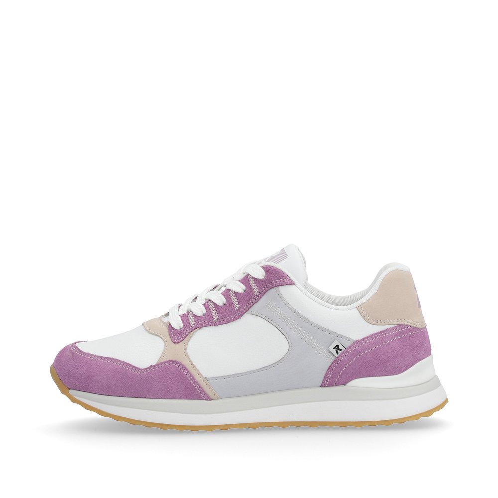 Purple Rieker women´s low-top sneakers 42508-80 with a super light sole. Outside of the shoe.