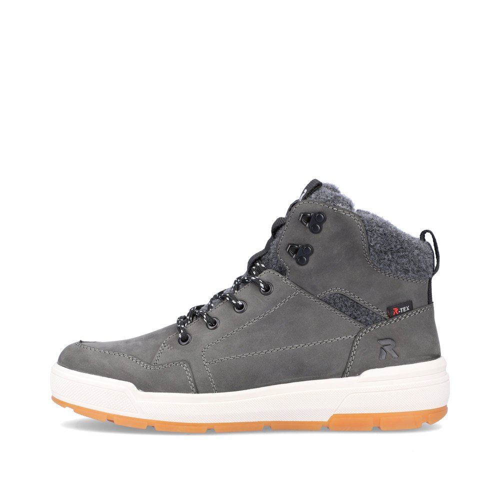 Grey Rieker EVOLUTION men´s boots U0070-42 with lacing and zipper. The outside of the shoe