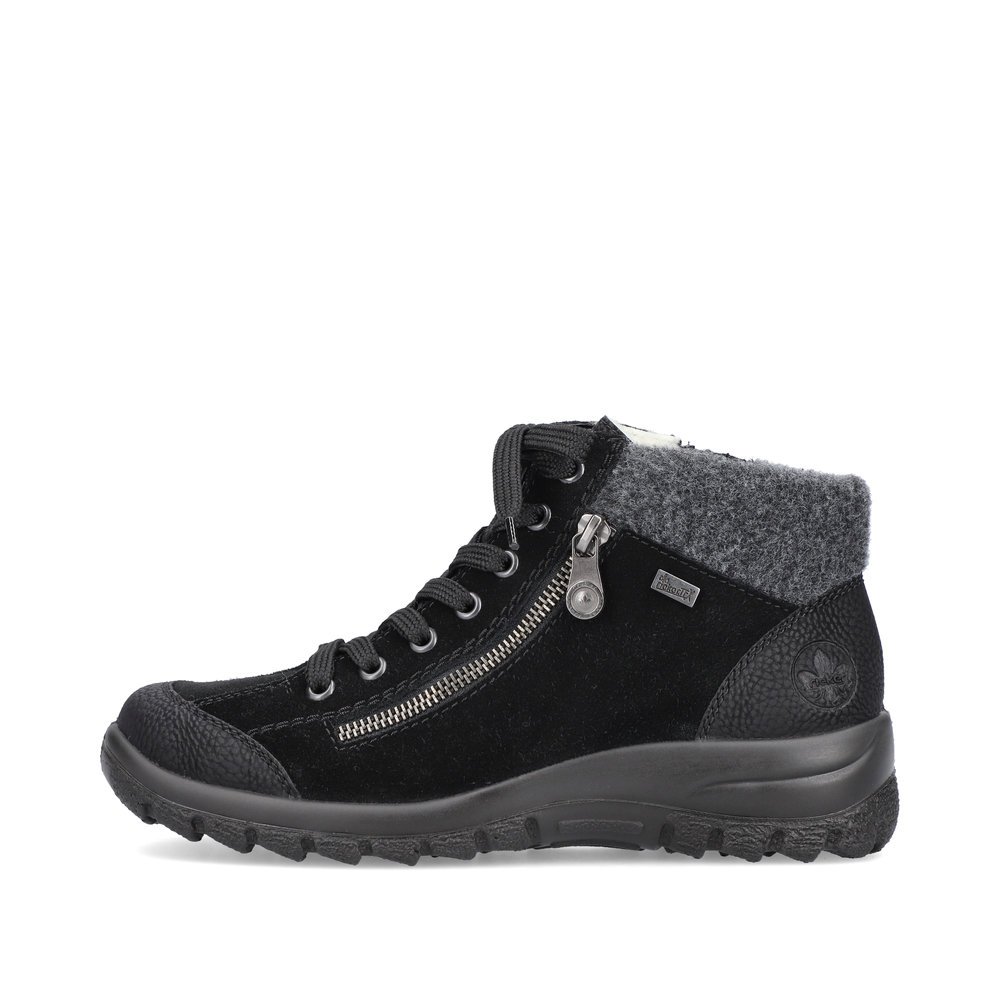 Graphite black Rieker women´s lace-up shoes L7132-01 with lacing and zipper. The outside of the shoe