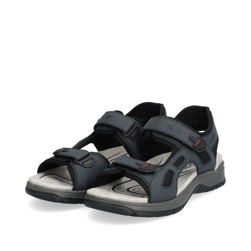 Slate blue Rieker men´s hiking sandals 26955-14 with a hook and loop fastener. Shoes laterally.