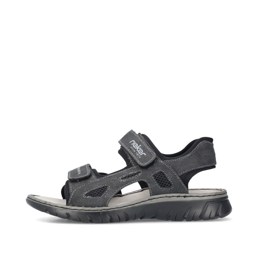 Stone grey Rieker men´s hiking sandals 26763-45 with a hook and loop fastener. Outside of the shoe.