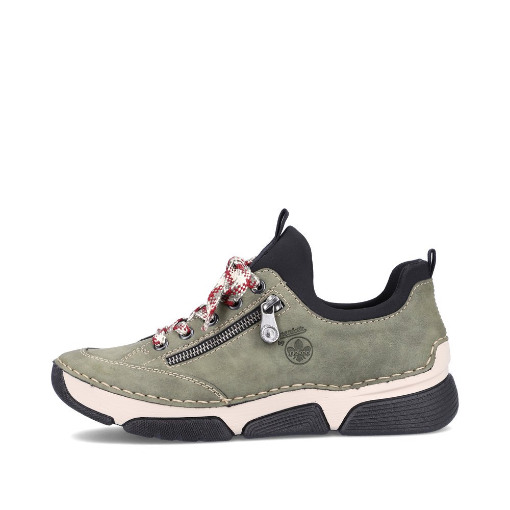 Khaki green Rieker women´s slippers 45973-54 with shock-absorbing and light sole. The outside of the shoe