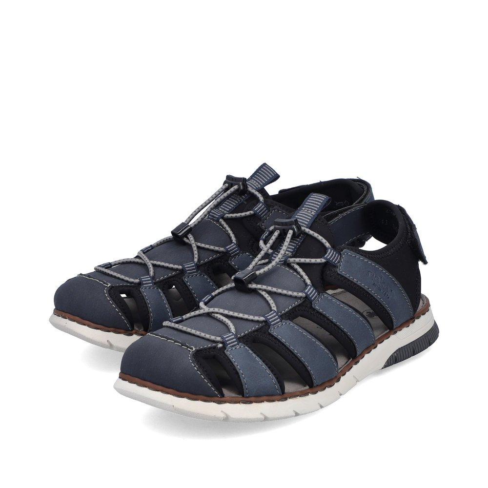 Blue Rieker men´s hiking sandals 25246-14 with a hook and loop fastener. Shoes laterally.