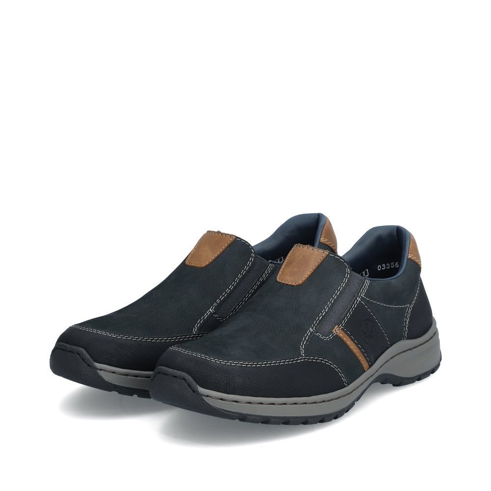 Blue Rieker men´s slippers 03356-15 with an elastic insert as well as extra width H. Shoes laterally.