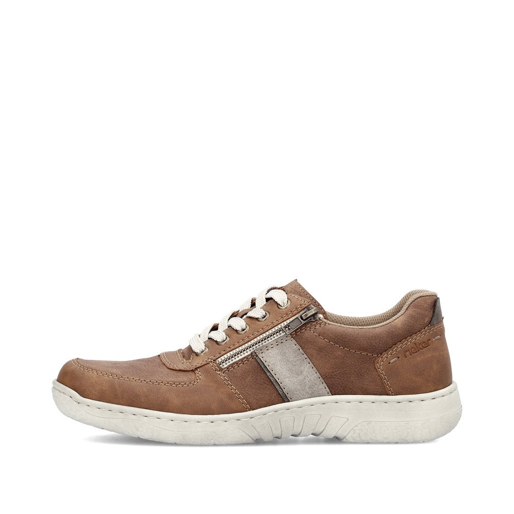 Brown Rieker men´s lace-up shoes 03500-24 with zipper as well as extra width H. Outside of the shoe.