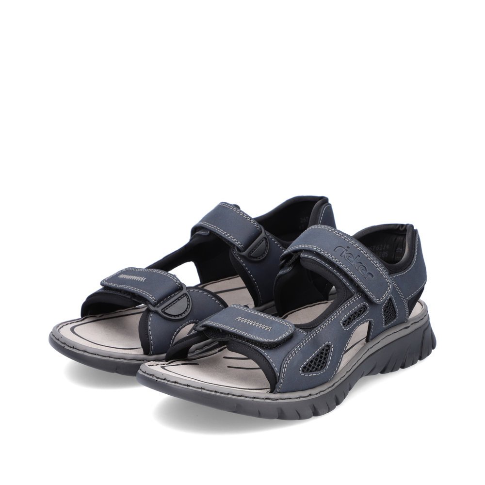 Blue-grey Rieker men´s hiking sandals 26761-14 with a hook and loop fastener. Shoes laterally.