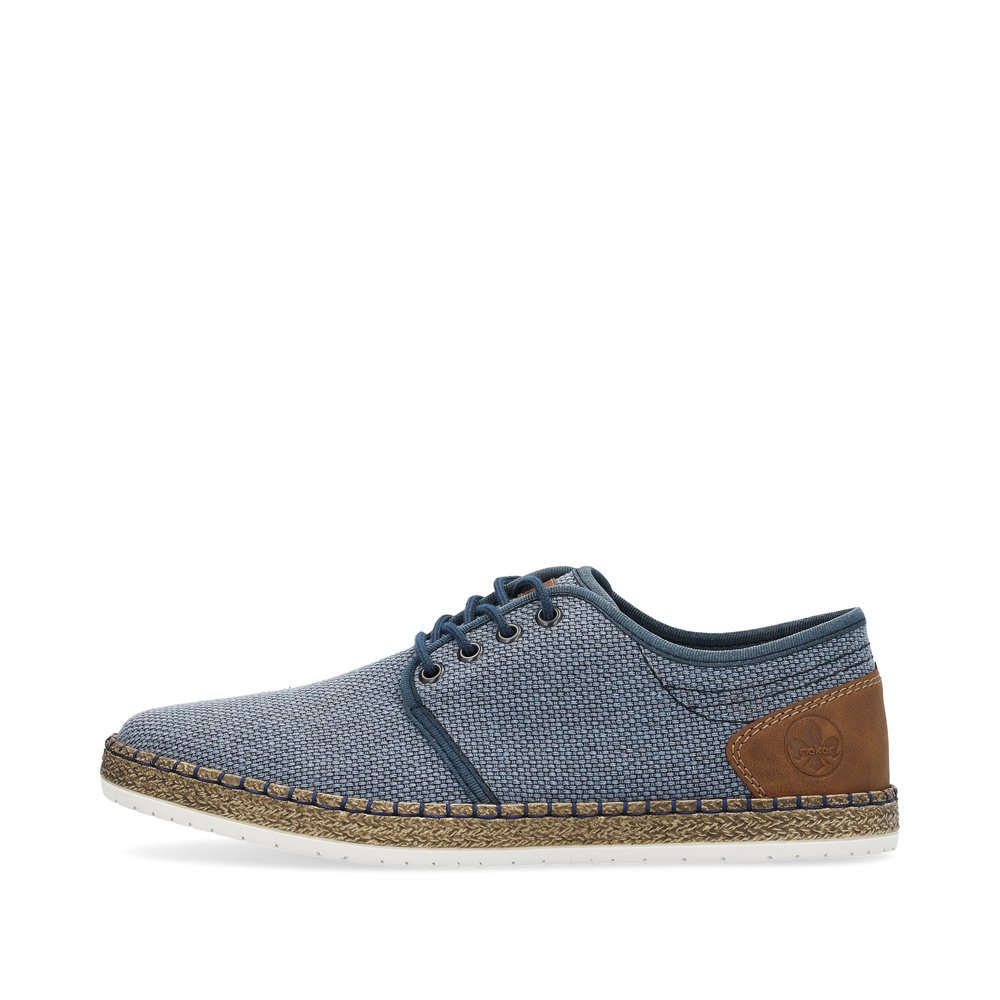 Blue-grey Rieker men´s lace-up shoes B5249-12 with blue stitching. Outside of the shoe.