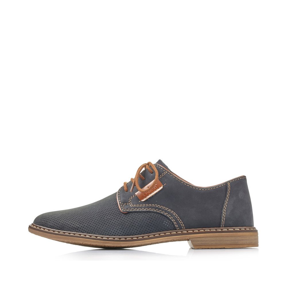 Blue Rieker men´s lace-up shoes 13439-14 with decorative stitching. Outside of the shoe.