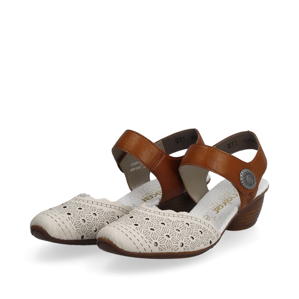 Beige Rieker women´s strap sandals 43703-60 with a hook and loop fastener. Shoes laterally.