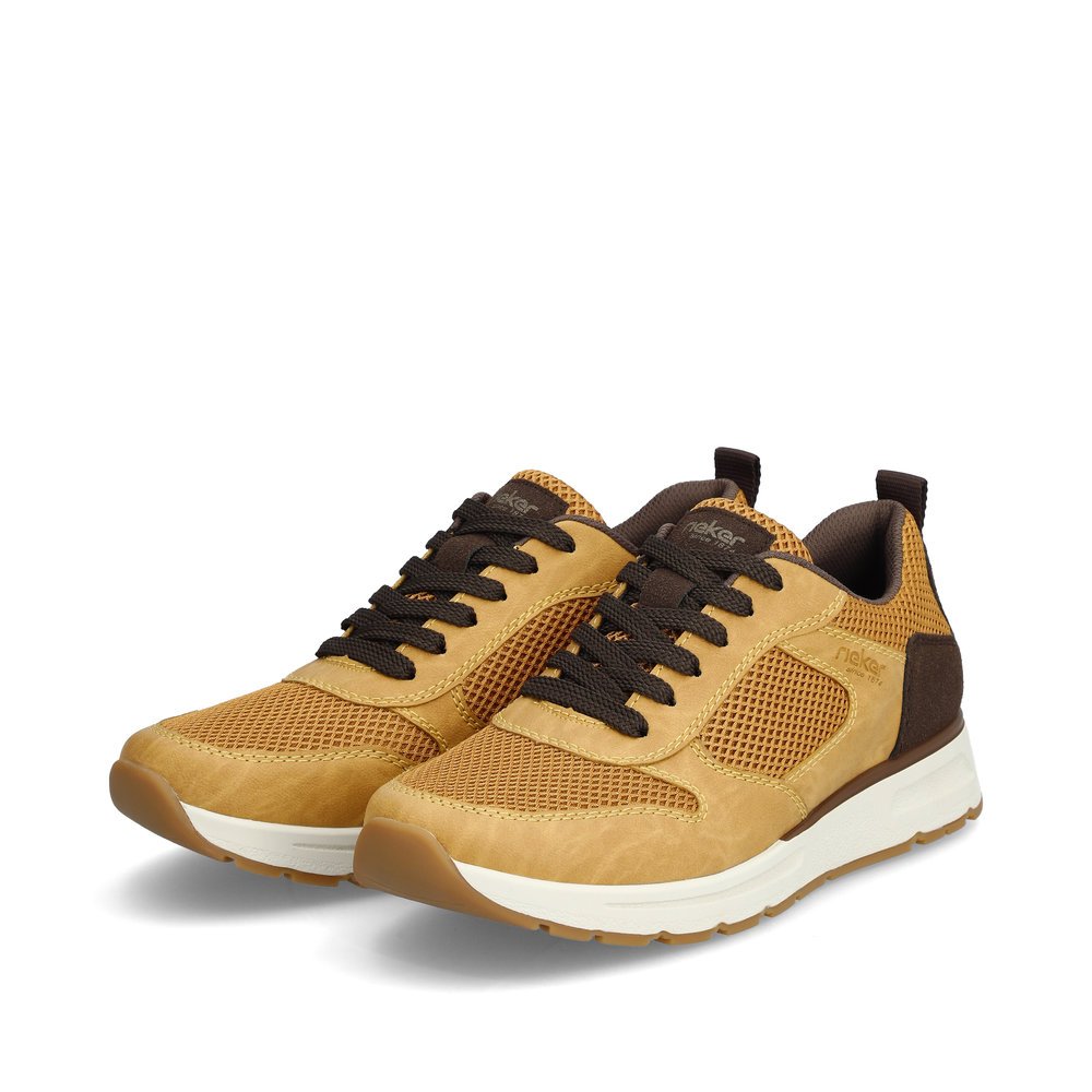 Mustard yellow Rieker men´s low-top sneakers B0700-68 with lacing. Shoes laterally.
