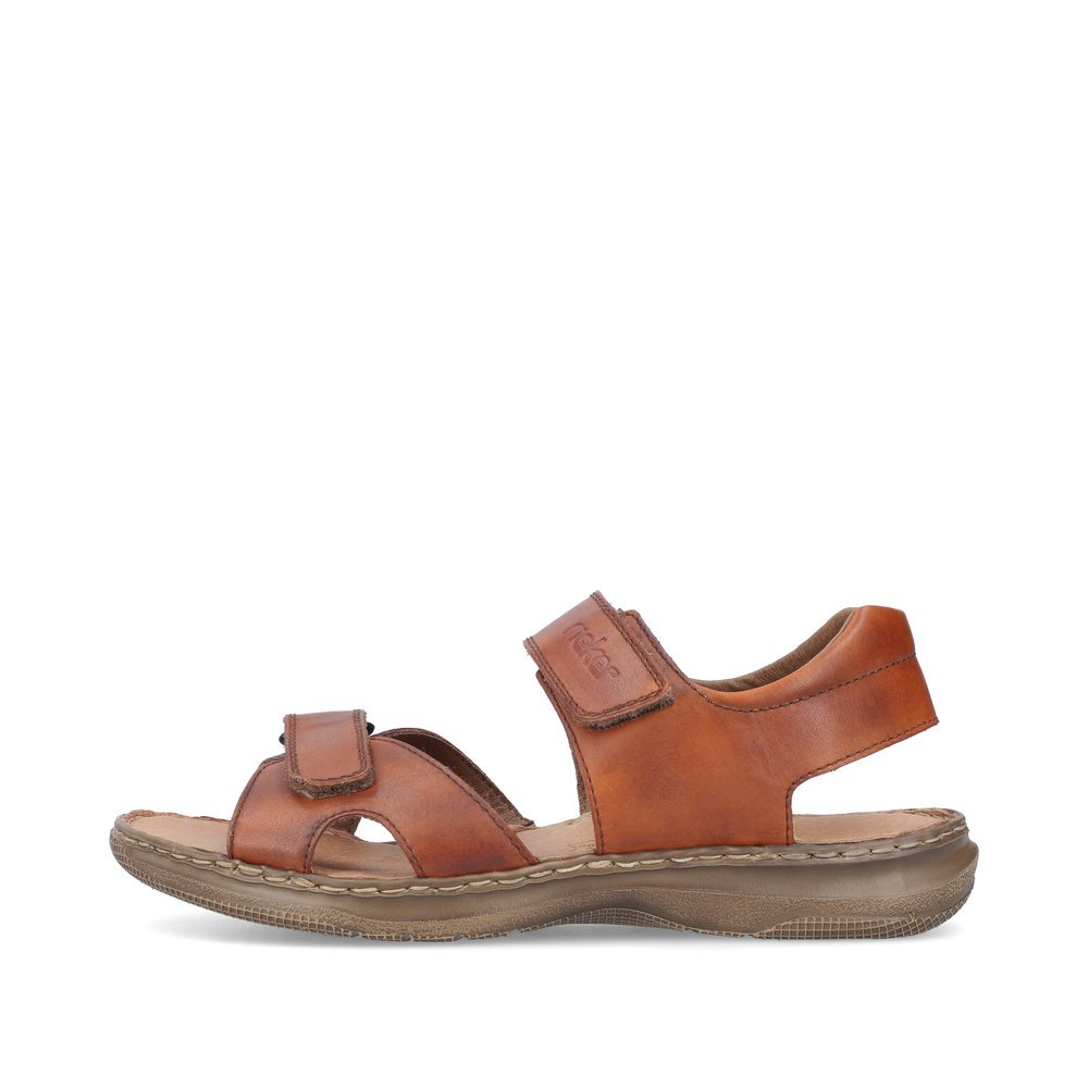 Rieker sandales marron hommes 21461-24 avec une fermeture velcro. Côté extérieur de la chaussure.