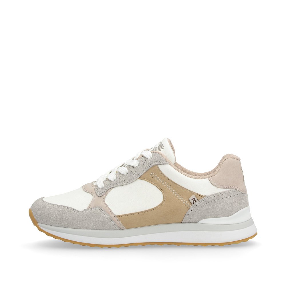 Beige Rieker women´s low-top sneakers 42508-81 with a flexible and super light sole. Outside of the shoe.