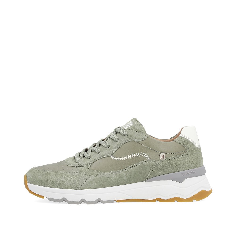 Green Rieker men´s low-top sneakers U0901-52 with a super light and flexible sole. Outside of the shoe.