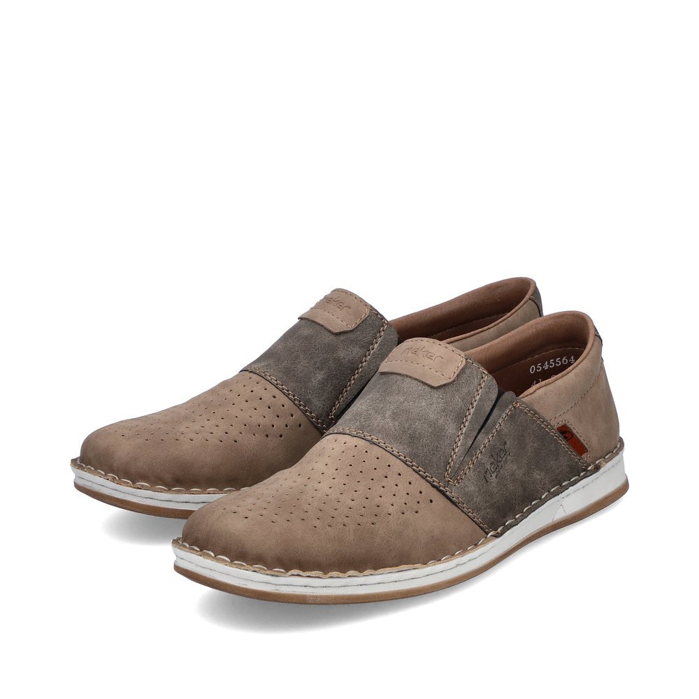 Light beige Rieker men´s slippers 05455-64 with an elastic insert. Shoes laterally.