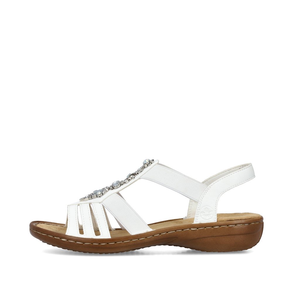 Lily white Rieker women´s strap sandals 60839-80 with an elastic insert. Outside of the shoe.