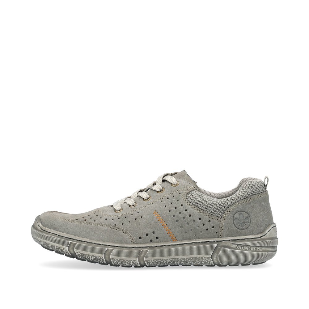 Platinum grey Rieker men´s lace-up shoes 04001-42 in perforated look. Outside of the shoe.