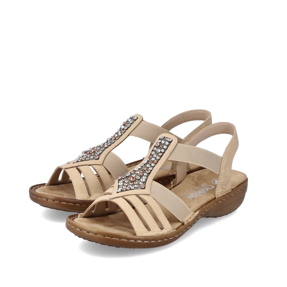 Brown Rieker women´s strap sandals 60803-20 with an elastic insert. Shoes laterally.