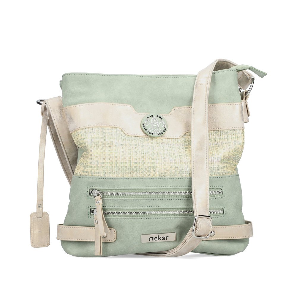 Rieker shoulder bag H1346-52 in green with zipper and two separate main pockets. Front.