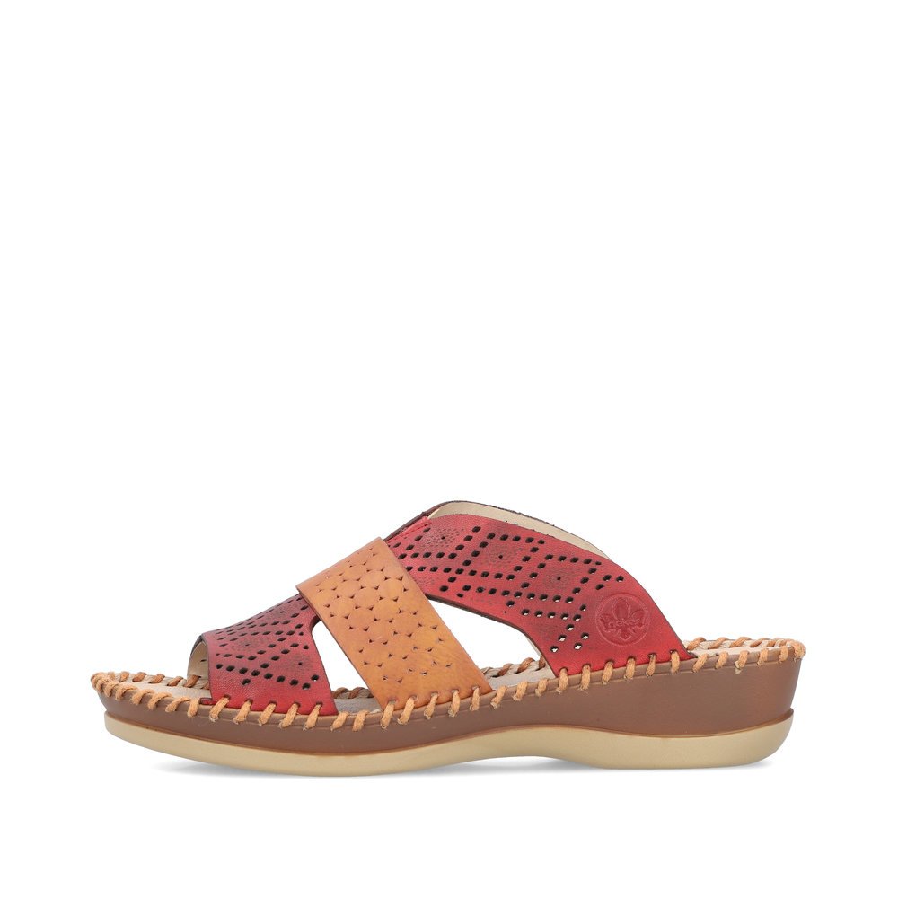Red Rieker women´s mules 61338-35 in perforated look as well as comfort width G. Outside of the shoe.