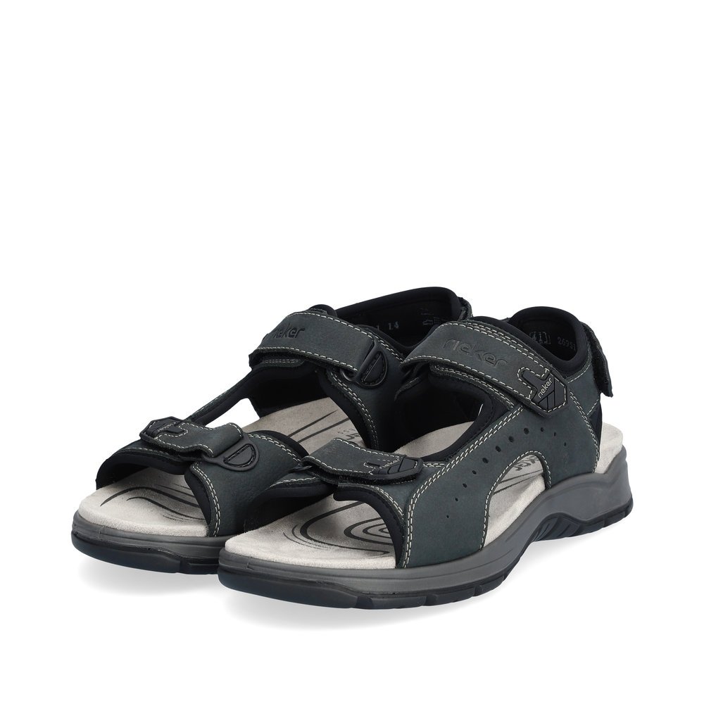 Blue-grey Rieker men´s hiking sandals 26951-14 with a hook and loop fastener. Shoes laterally.