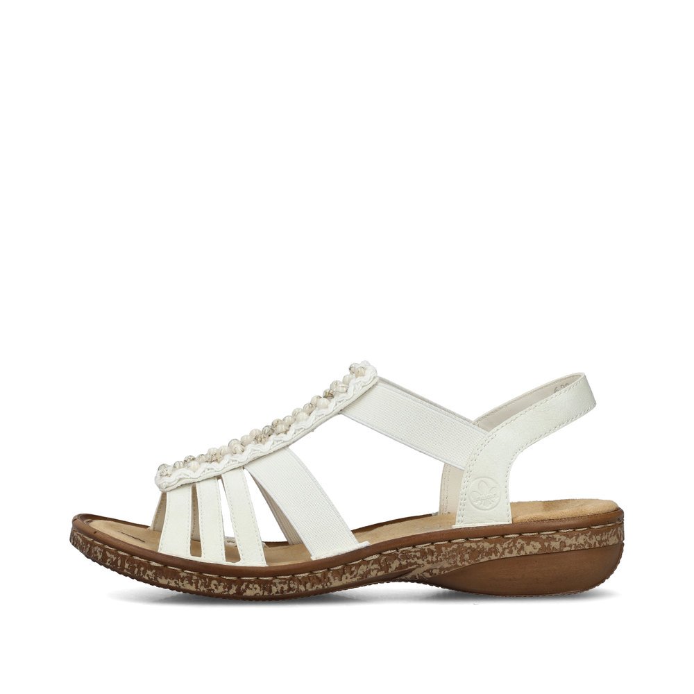 Rieker sandales à lanières beiges femmes 62809-60 avec insert élastique. Côté extérieur de la chaussure.